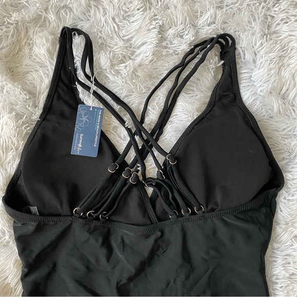 Summermae NWT one piece swimsuit V neck tummy control cross strappy back - Picture 9 of 16